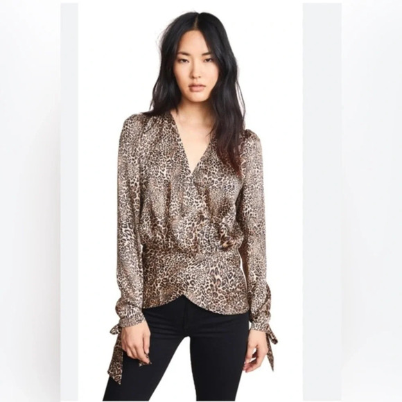 RONNY KOBO CROSELLA LEOPARD PRINT WRAP FRONT LONG SLEEVE BLOUSE SZ M - Picture 1 of 10
